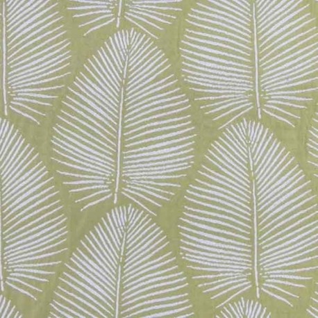 Tissu Jacquard Pisco Grosse Feuille Fond Vert Anis