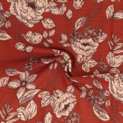 Tissu Crêpe de Viscose Imprimée Fleurs Terracotta 