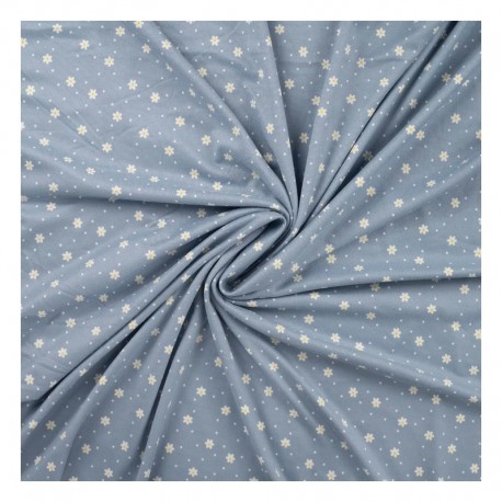 Tissu Jersey Peau de Pêche Imprimé Fleurs Bleu