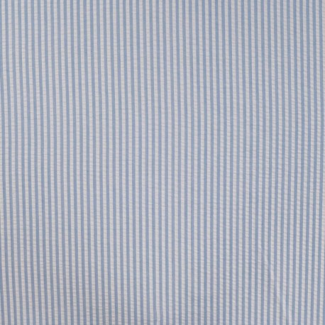Tissu Poly Coton Seersucker Rayure Bleu Ciel 
