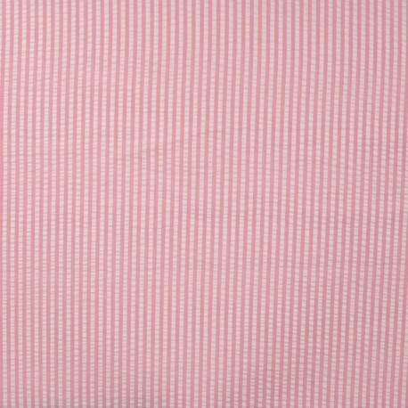 Tissu Poly Coton Seersucker Rayure Rose Clair