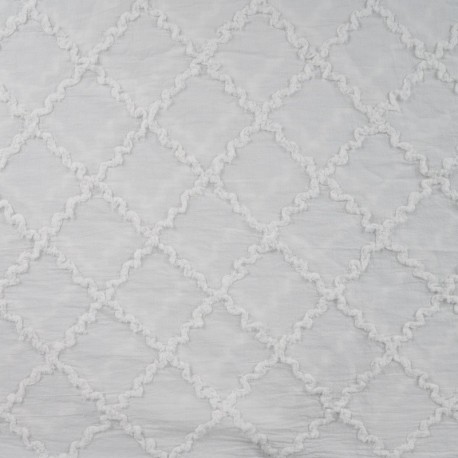 Tissu Coton Brodé Ecru