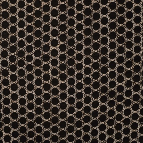 Tissu Voile de Coton Brodé Noir et ecru
