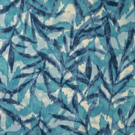 Tissu Viscose Nylon Imprimé Palmiers Bleu