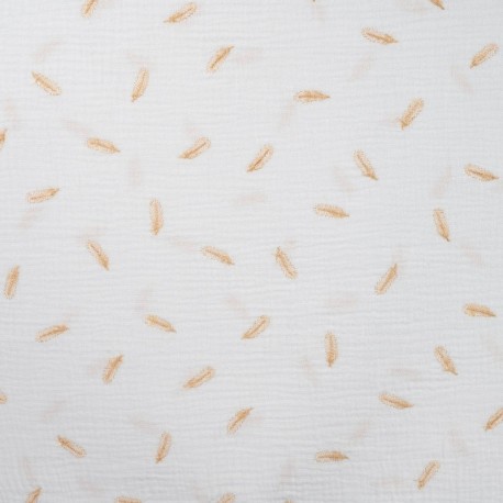Tissu Double Gaze Brodée Feuille Dorée