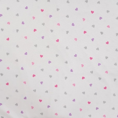 Tissu Jersey de Coton Glitter Imprimé Coeur Blanc