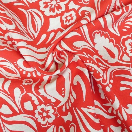 Tissu Rayonne Imprimée Rouge 
