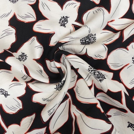 Tissu Rayonne Imprimée Fleur Noir 