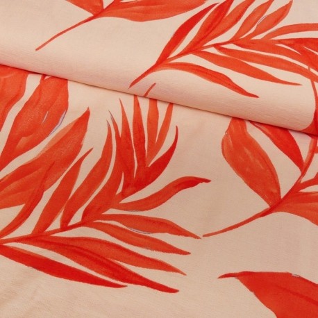 Tissu Rayonne Imprimée Feuillage Rouge 