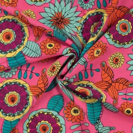 Tissu Viscose Chally Imprimé Fleurs Fuchsia