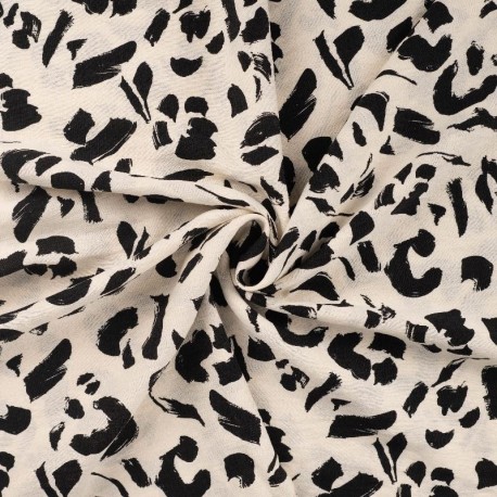 Tissu Viscose Nylon Imprimé Abstrait Ecru