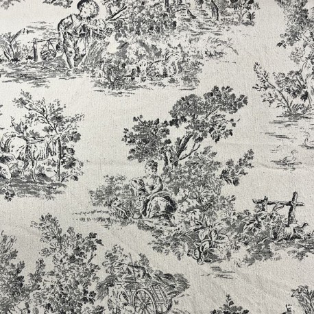 Tissu Gabrielle Toile de Jouy Fusain 