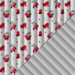 Tissu Matelassé Ninette Souris Fraise Blanc