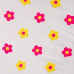 Tissu Voile de Coton Brodé Fleurs Multico