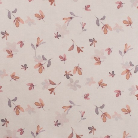 Tissu Jersey de Coton Bio Imprimé Feuille Nude