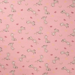 Tissu Jersey de Coton Imprimé Girafe Rose 