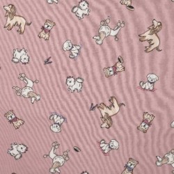 Tissu Jersey de Coton Imprimé Chien Rose 