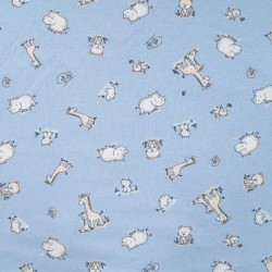 Tissu Jersey de Coton Imprimé Bébé Animal Bleu