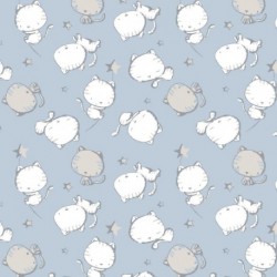 Tissu Jersey de Coton Imprimé Chat Bleu 