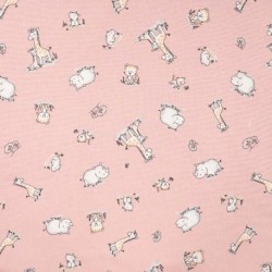 Tissu Jersey de Coton Imprimé Bébé Animal Rose 