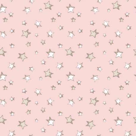 Tissu Jersey de Coton Imprimé Etoile Rose 