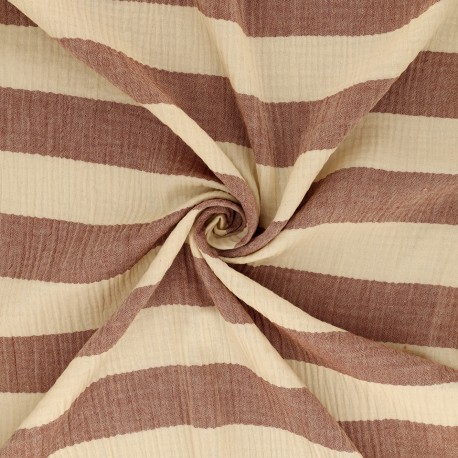 Tissu Double Gaze Rayure Rouille