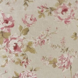 Tissu Imprimé Grosses Fleurs Rose Fond Coloris Lin