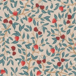 Tissu Imprimé Fraise cerise Fond Coloris Lin 