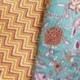 Tissu Blockprint Imprimé Tampons Mains Matelassé Double Face Fleur Fond Bleu
