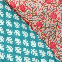 Tissu Blockprint Imprimé Tampons Mains Matelassé Double Face Rose