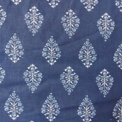 Tissu Blockprint Impression Tampons Mains Feuille Fond Bleu