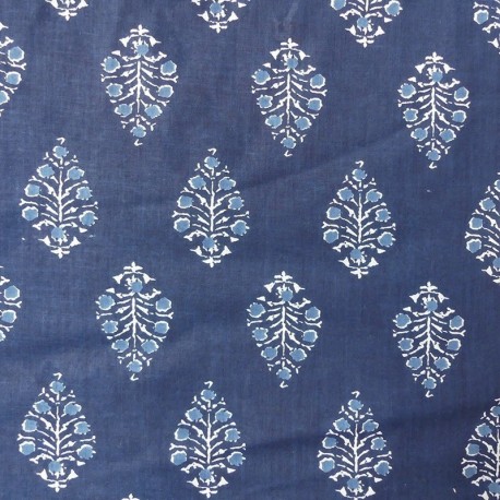 Tissu Blockprint Impression Tampons Mains Feuille Fond Bleu