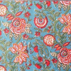 Tissu Blockprint Impression Tampons Mains Floral Fond vert
