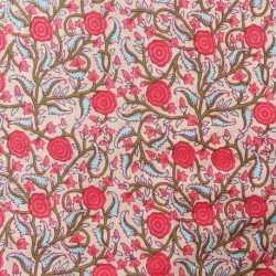 Tissu Blockprint Impression Tampons Mains Roses