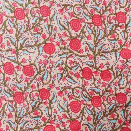 Tissu Blockprint Impression Tampons Mains Roses
