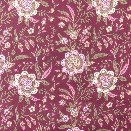 Tissu Blockprint Impression Tampons Mains Fleur Fond Violet