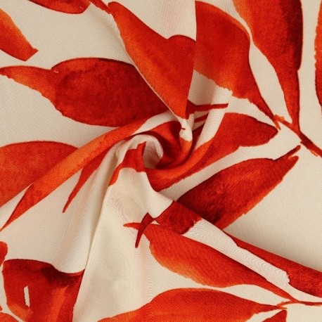 Tissu Viscose Imprimé Feuille Orange
