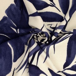 Tissu Viscose Imprimé Feuille Bleu