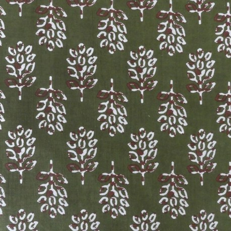 Tissu Blockprint Impression Tampons Mains Feuille Fond Vert