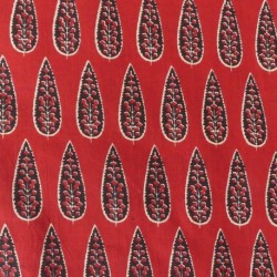 Tissu Blockprint Impression Tampons Mains Feuille Fond Rouge