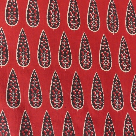 Tissu Blockprint Impression Tampons Mains Feuille Fond Rouge