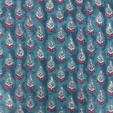 Tissu Blockprint Impression Tampons Mains Feuille Fond Bleu