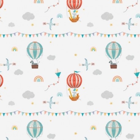Tissu Bachette Montgolfiere Imprimé Multico