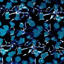Tissu Satin de Viscose Imprimé Fleurs Bleu 