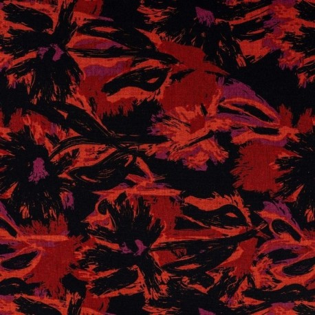 Tissu Polyviscose Imprimé Fleurs Rouge