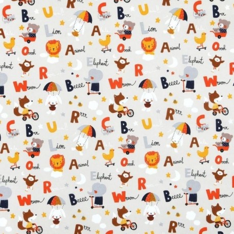 Tissu coton Imprimé Alphabet Multicolore