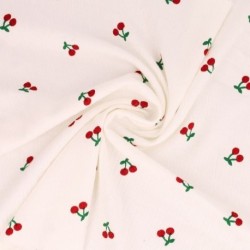 Tissu Jersey Côtelé Imprimé Cerise