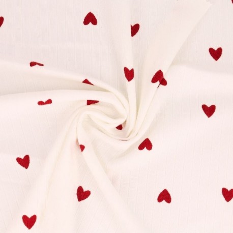 Tissu Jersey Côtelé Imprimé Coeur