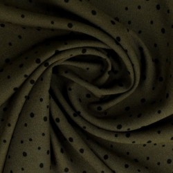 Tissu Viscose Imprimée Fond Kaki Pois Noir