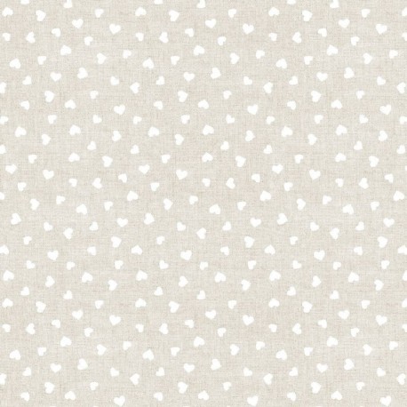 Tissu Toile Loneta Coeur Blanc